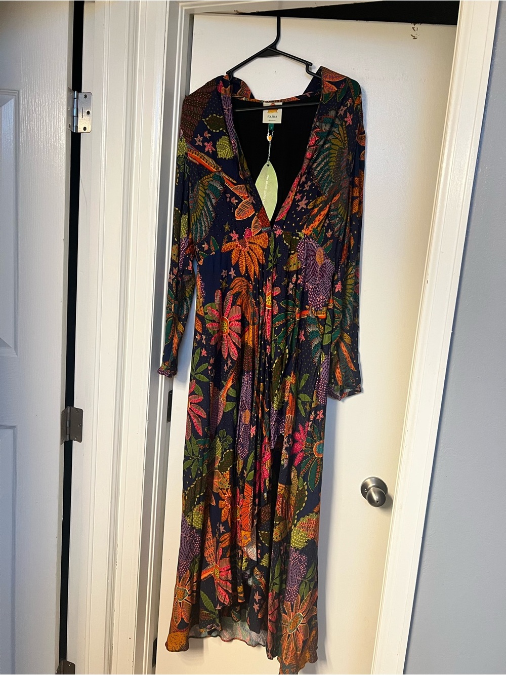 Farm Rio Maxi Dress - cool macaw navy NWT